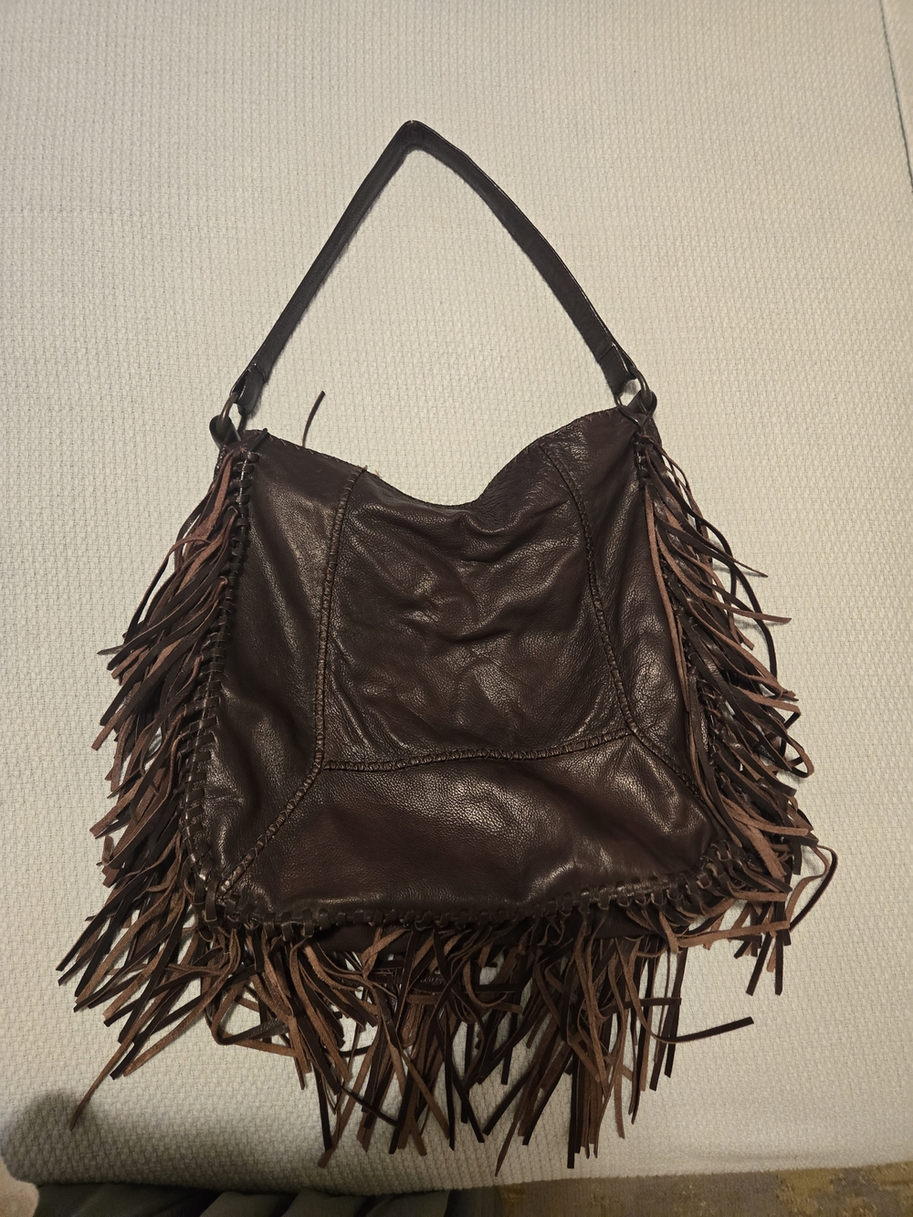All Saints Brown Leather Fringe Shoulder Bag